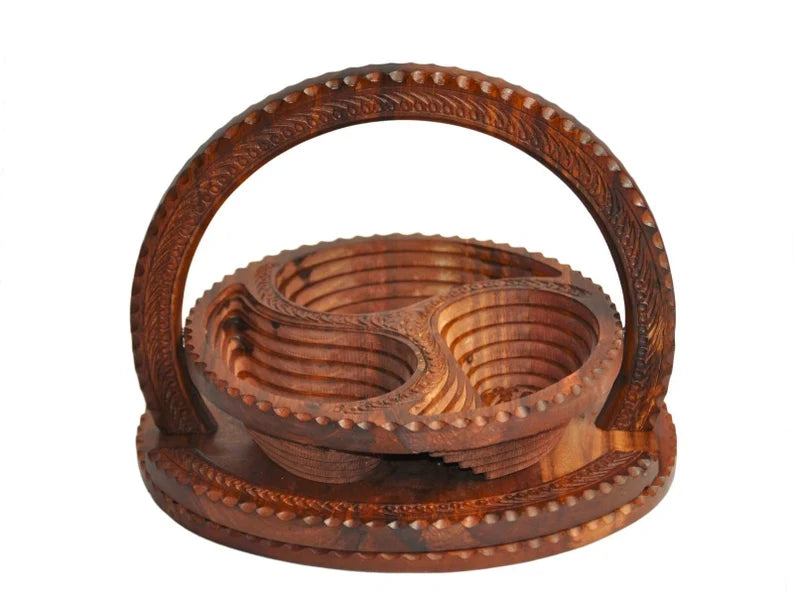 Denkays Handmade Rosewood Collapsible Basket - 3 Compartment