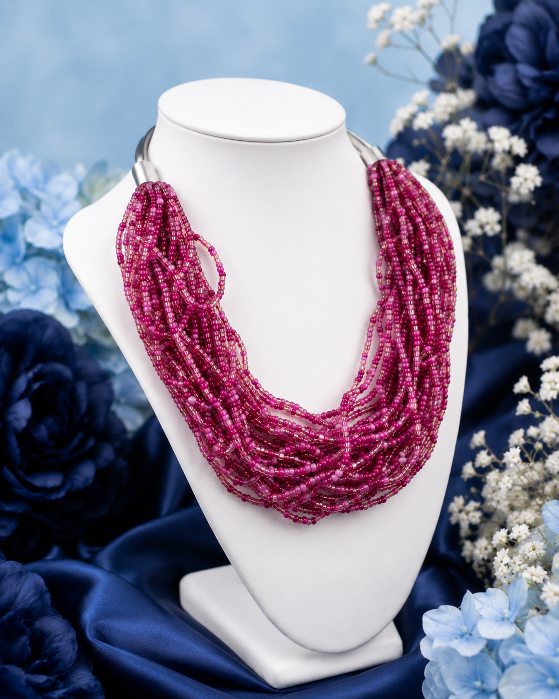Denkays Statement Pink Beaded Necklace