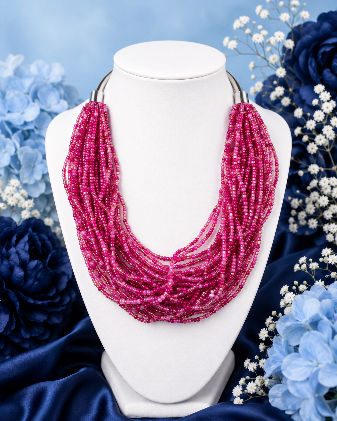 Denkays Statement Pink Beaded Necklace