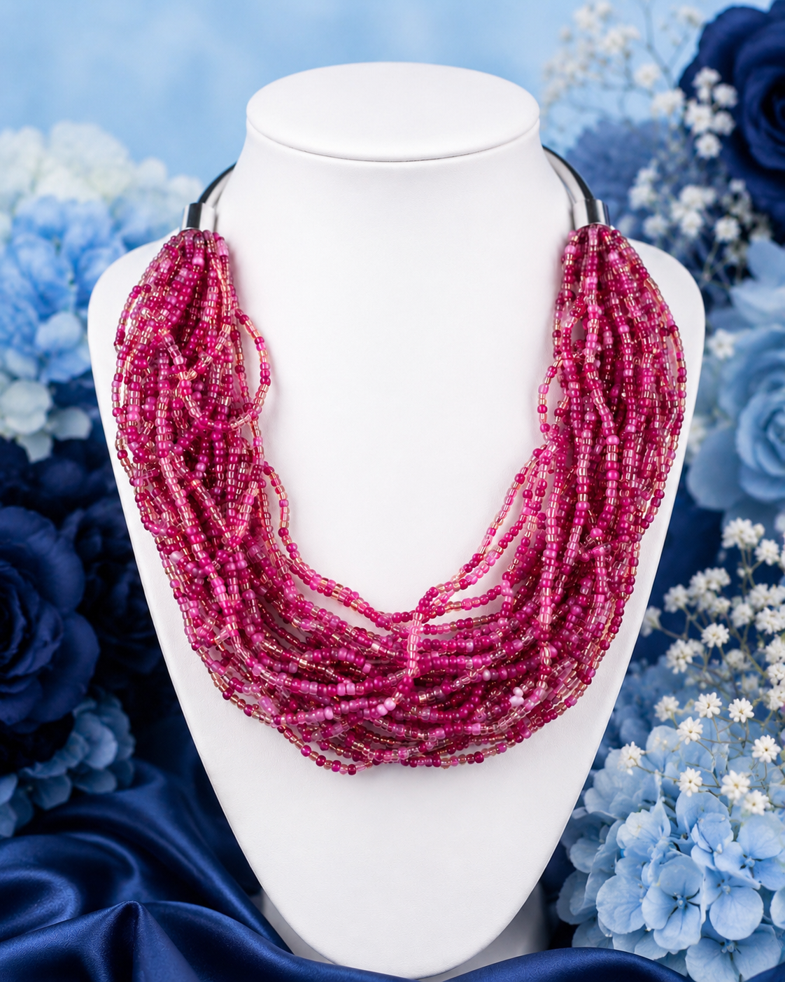 Denkays Statement Pink Beaded Necklace