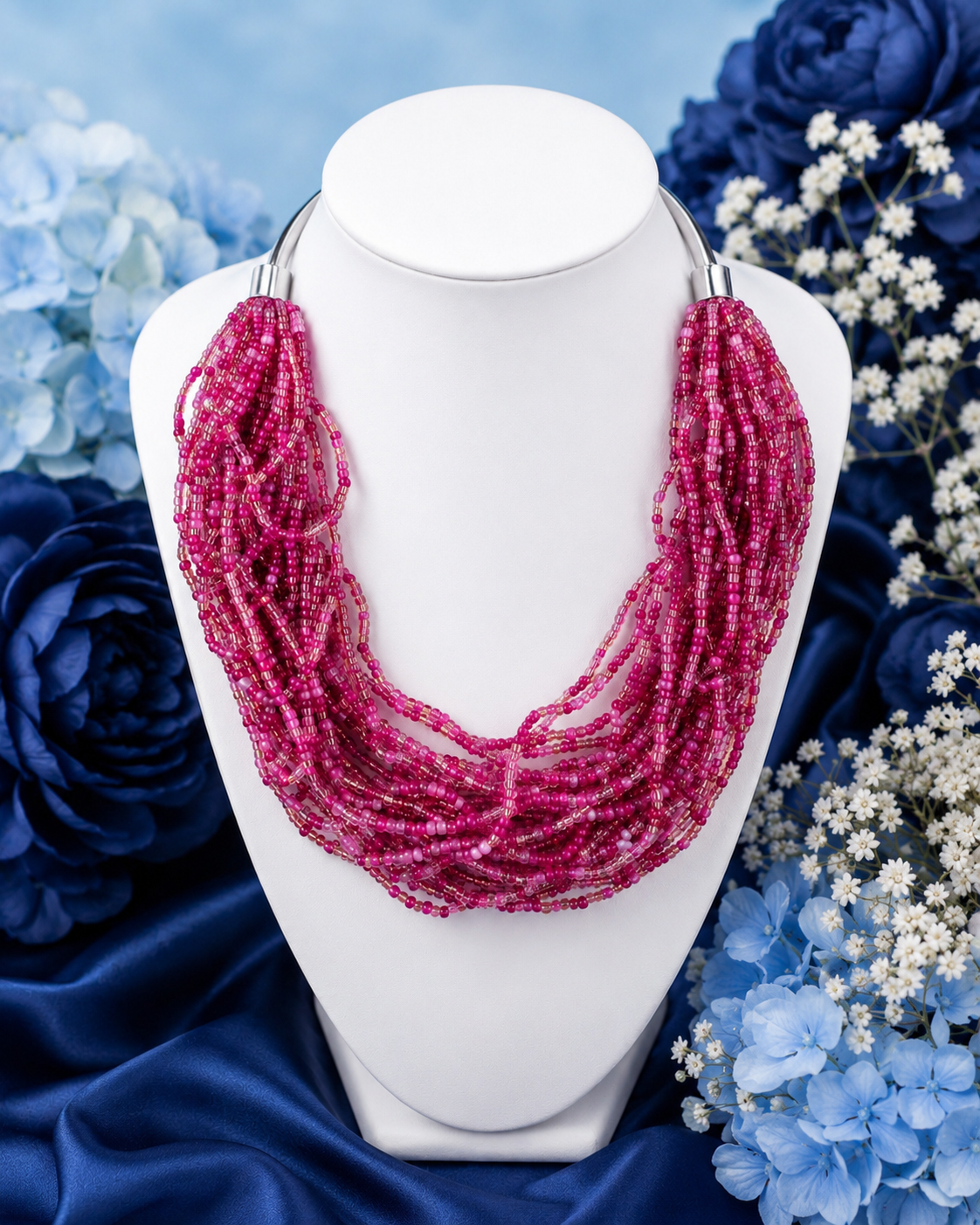 Denkays Statement Pink Beaded Necklace