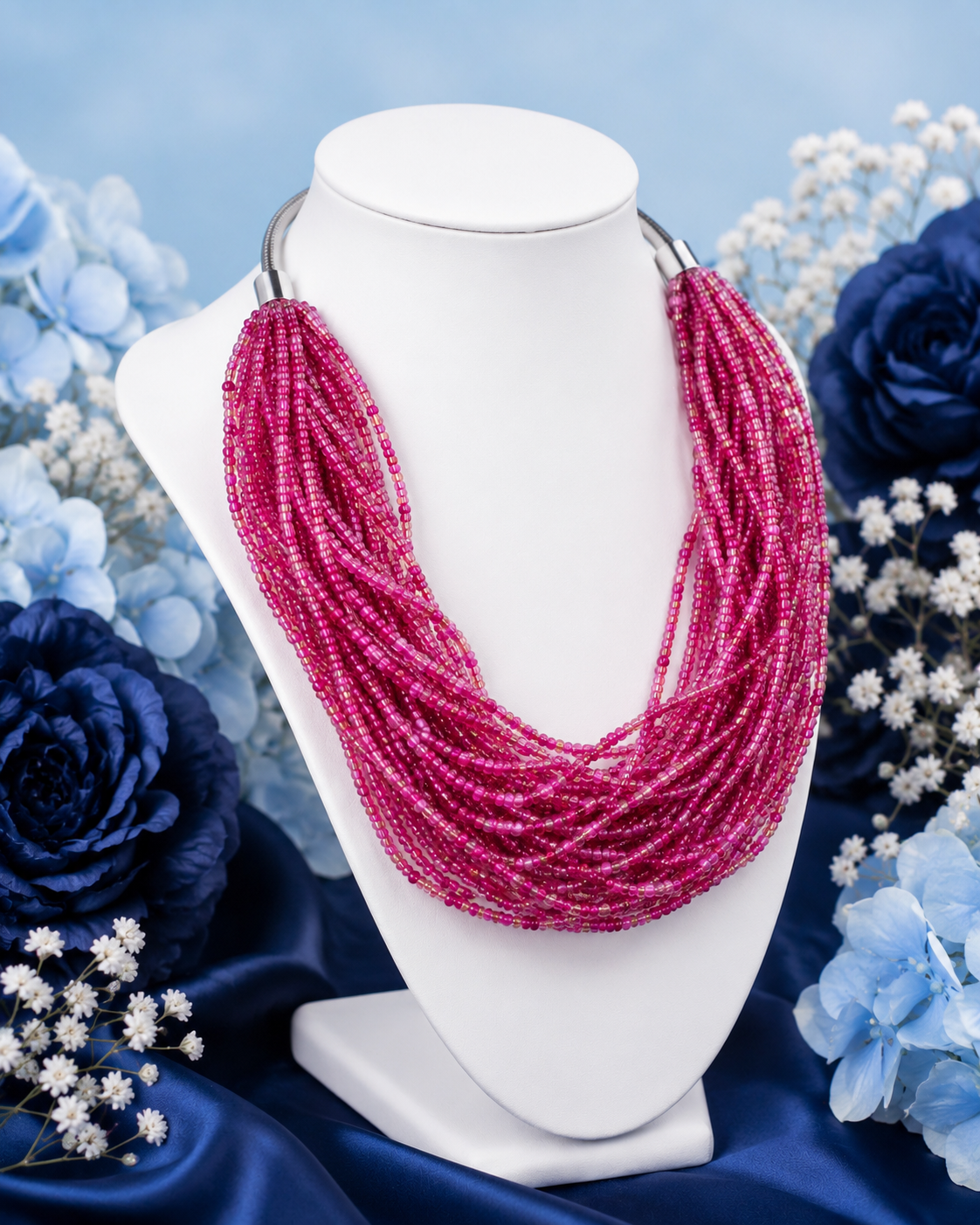 Denkays Statement Pink Beaded Necklace