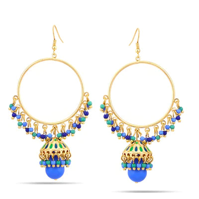 Denkay Jumka Blue Long Hanging Earrings