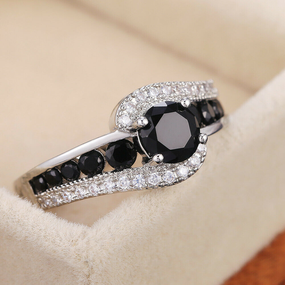 heart hollow black diamond-studded ring for women elegant creative  love-hollow-shape black stone diamond rings ladies ring female fashion -  Walmart.com