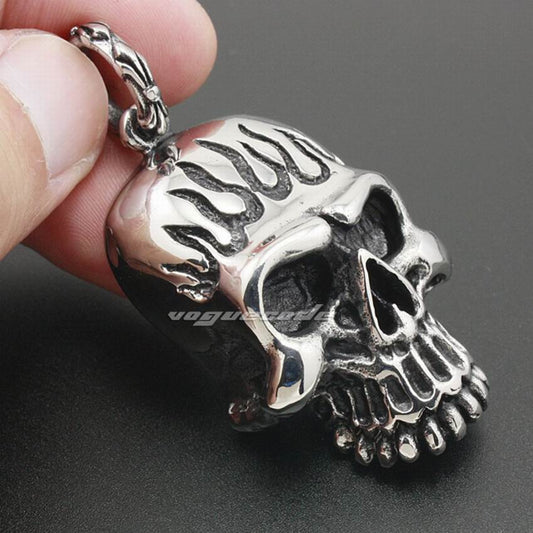 Denkays 24 Inches Stainless Steel Fire Skull  Necklace