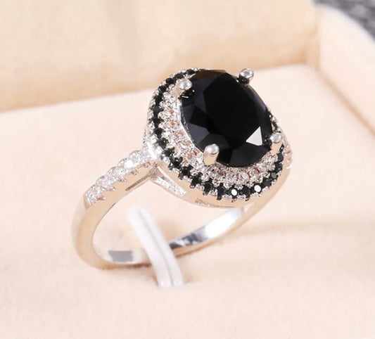 925 BLACK ONIX ROUND CUT BRIDAL RING