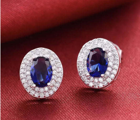 925 BLUE SAPPHIRE OVAL EARRINGS