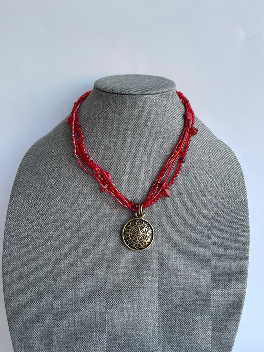 Denkays Red Coin chunky beaded necklace