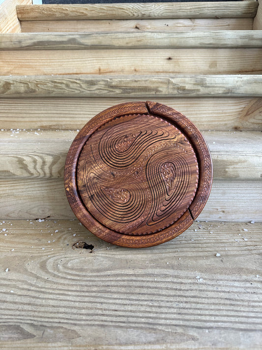 Handmade Rosewood Collapsible Basket With Brass Inlay - 3 Compartment 14inc.