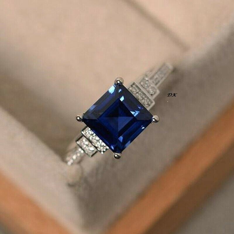 925 PRINCESS CUT BLUE SAPPHIRE ENGAGMENT RING