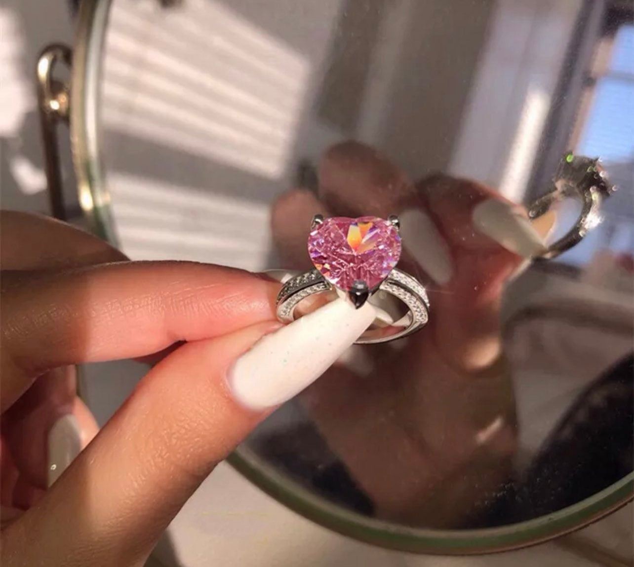 PINK HEART BRIDAL WEDDING RING