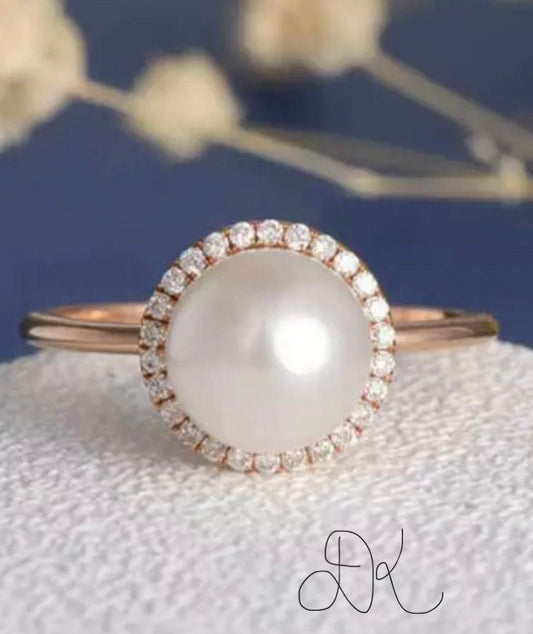 DENKAYS 925 ROSEGOLD PEARL BRIDAL WEDDING RING