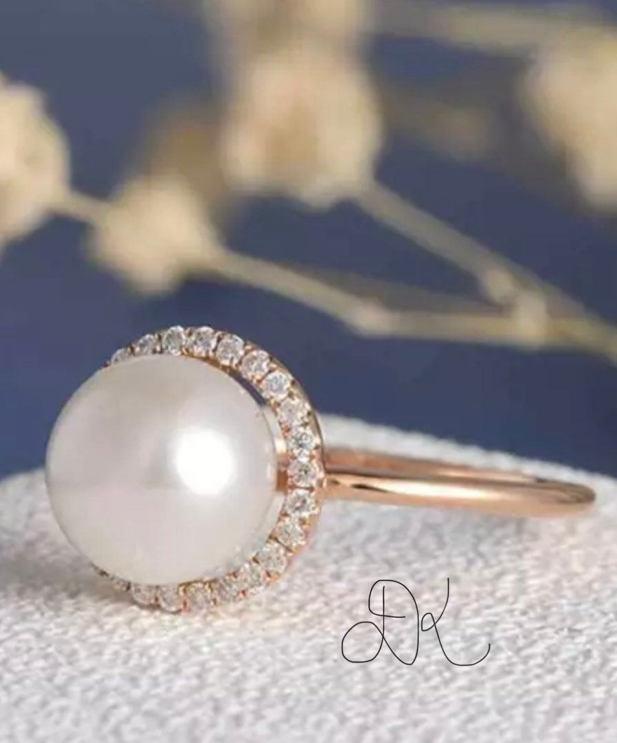 DENKAYS 925 ROSEGOLD PEARL BRIDAL WEDDING RING