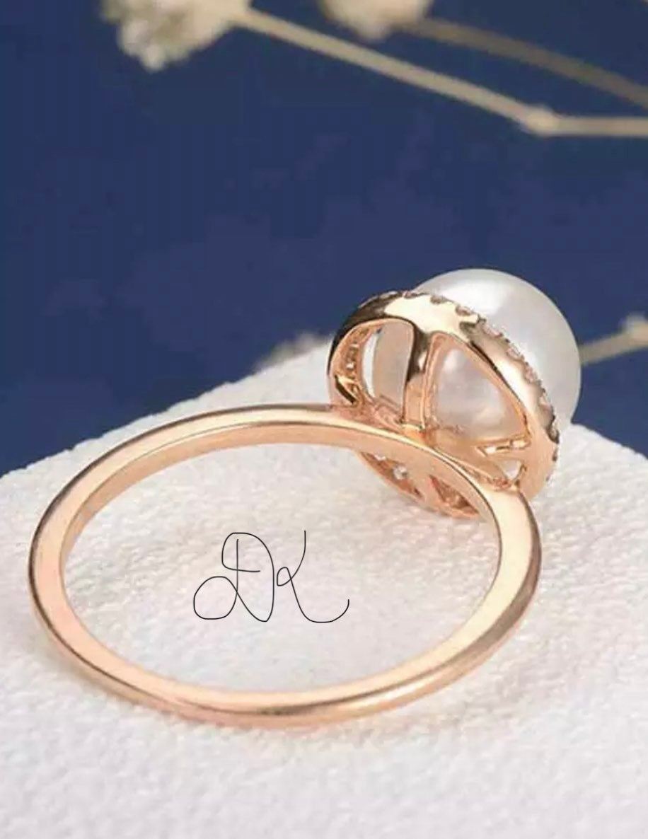 DENKAYS 925 ROSEGOLD PEARL BRIDAL WEDDING RING