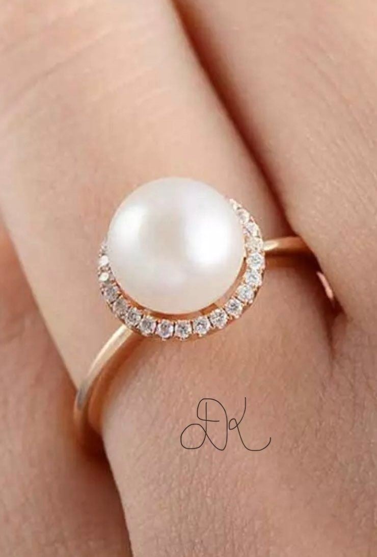 DENKAYS 925 ROSEGOLD PEARL BRIDAL WEDDING RING